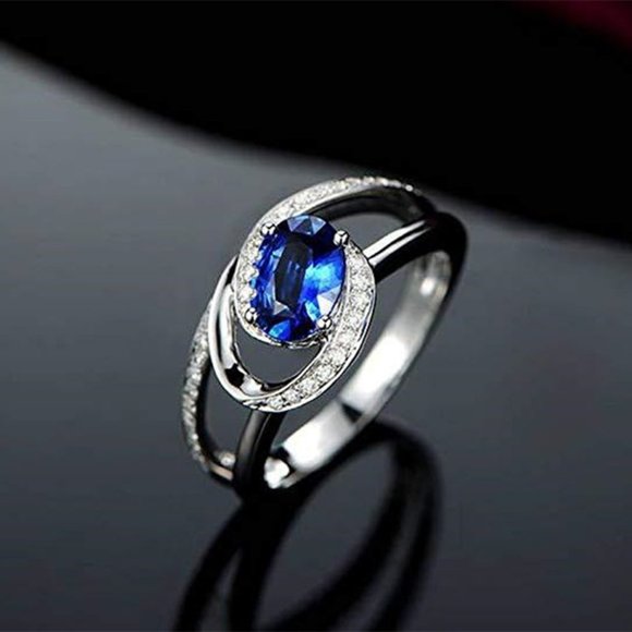 Design Double Layer Oval Royal Blue Stones Fashion Ring for Women, EVGG1199 - Picture 3 of 4